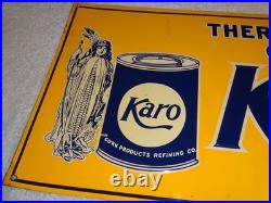 Vintage Karo Corn Products Indian Maiden 17.5 Embossed Metal Gasoline Oil Sign