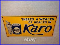 Vintage Karo Corn Products Indian Maiden 17.5 Embossed Metal Gasoline Oil Sign