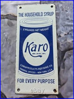 Vintage Karo Household Syrup Cornproducts Refining Co. Wood Door Porcelain Sign