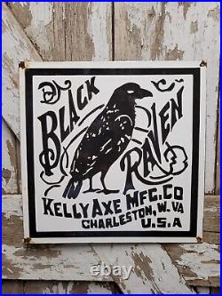 Vintage Kelly Axe Porcelain Sign Gas Black Raven Knife American Adverting Bird
