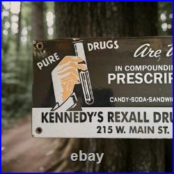 Vintage Kennedy's Rexall Drugs Porcelain Sign Drugs Walgreens Pharmacy Gas Oil