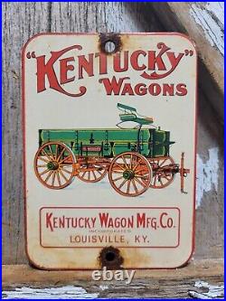 Vintage Kentucky Wagons Porcelain Sign Horse Louisville Carriage Manufacturing