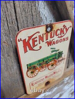 Vintage Kentucky Wagons Porcelain Sign Horse Louisville Carriage Manufacturing