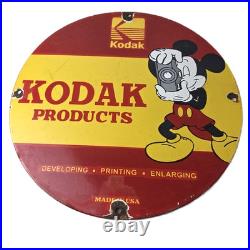 Vintage Kodak Camera Sign Photos Manufacturer Mickey Gas Pump Porcelain Sign