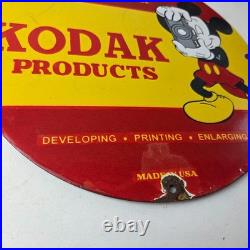 Vintage Kodak Camera Sign Photos Manufacturer Mickey Gas Pump Porcelain Sign