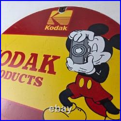 Vintage Kodak Camera Sign Photos Manufacturer Mickey Gas Pump Porcelain Sign