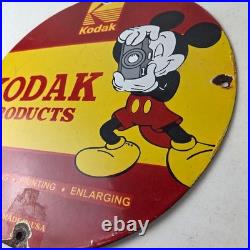 Vintage Kodak Camera Sign Photos Manufacturer Mickey Gas Pump Porcelain Sign