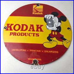 Vintage Kodak Camera Sign Photos Manufacturer Mickey Gas Pump Porcelain Sign