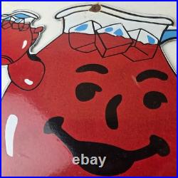Vintage Kool Aid Sign Fruit Beverage Mix Powder Piggly Porcelain Gas Pump Sign