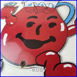 Vintage Kool Aid Sign Fruit Beverage Mix Powder Piggly Porcelain Gas Pump Sign