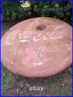 Vintage LARGE 47 Coca-Cola Coke Button Metal Sign Original Patina GAS OIL SODA