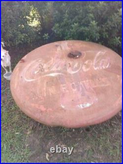 Vintage LARGE 47 Coca-Cola Coke Button Metal Sign Original Patina GAS OIL SODA