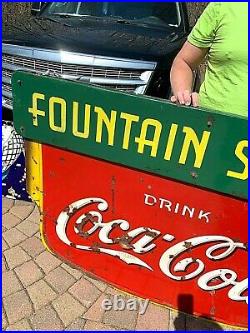 Vintage LG 63x42 Porcelain Coca Cola Soda Pop Fountain Service Graphic Sign Coke