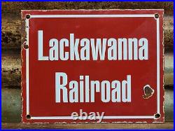 Vintage Lackawanna Railroad Porcelain Sign Old Train Railway Marker Collectible