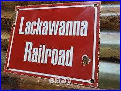 Vintage Lackawanna Railroad Porcelain Sign Old Train Railway Marker Collectible