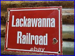 Vintage Lackawanna Railroad Porcelain Sign Old Train Railway Marker Collectible