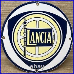 Vintage Lancia Porcelain Dealership Sign Service Gas Station Sunrise Motor Oil