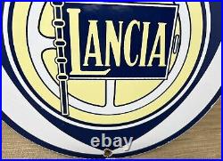 Vintage Lancia Porcelain Dealership Sign Service Gas Station Sunrise Motor Oil