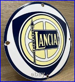 Vintage Lancia Porcelain Dealership Sign Service Gas Station Sunrise Motor Oil