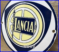 Vintage Lancia Porcelain Dealership Sign Service Gas Station Sunrise Motor Oil