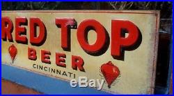 Vintage Large 28x10 Red Top Beer Brewing Sign Cincinnati OH Spinner Top Graphics