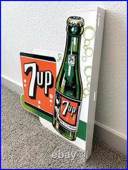 Vintage Large 7up Double Sided Flange Soda Pop 7 Up Porcelain Gas Oil Ad Sign