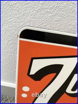 Vintage Large 7up Double Sided Flange Soda Pop 7 Up Porcelain Gas Oil Ad Sign