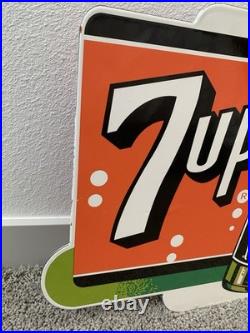 Vintage Large 7up Double Sided Flange Soda Pop 7 Up Porcelain Gas Oil Ad Sign