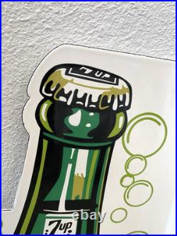 Vintage Large 7up Double Sided Flange Soda Pop 7 Up Porcelain Gas Oil Ad Sign