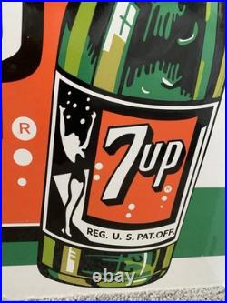 Vintage Large 7up Double Sided Flange Soda Pop 7 Up Porcelain Gas Oil Ad Sign