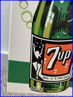 Vintage Large 7up Double Sided Flange Soda Pop 7 Up Porcelain Gas Oil Ad Sign