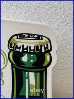 Vintage Large 7up Double Sided Flange Soda Pop 7 Up Porcelain Gas Oil Ad Sign