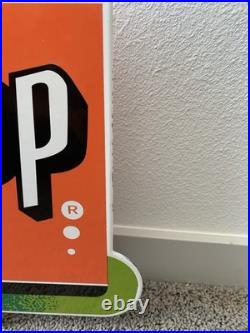 Vintage Large 7up Double Sided Flange Soda Pop 7 Up Porcelain Gas Oil Ad Sign