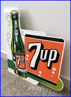 Vintage Large 7up Double Sided Flange Soda Pop 7 Up Porcelain Gas Oil Ad Sign