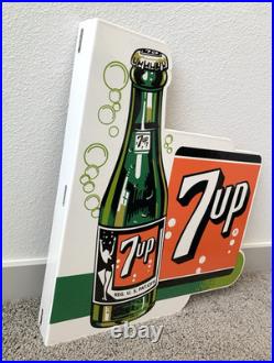 Vintage Large 7up Double Sided Flange Soda Pop 7 Up Porcelain Gas Oil Ad Sign