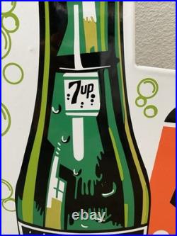 Vintage Large 7up Double Sided Flange Soda Pop 7 Up Porcelain Gas Oil Ad Sign