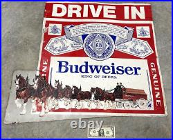 Vintage Large Budweiser Advertising Drive In Sign Metal Tin Clydesdales
