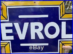 Vintage Large Chevrolet Porcelain Gas Station Bowtie Porcelain Metal Sign