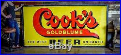 Vintage Large Cooks Beer Tin Sign 8x4 Rare 1950s NOS with wood frame Gas Oil