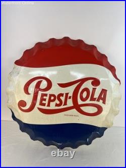 Vintage Large Embossed Pepsi Cola Bottle Cap Metal Sign