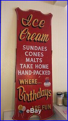 Vintage Large Painted Wood Ice Cream Store Sign Folk Art