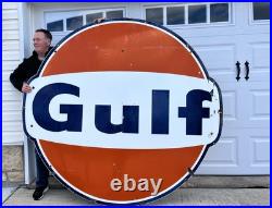 Vintage Large Porcelain Gulf Oil Gas Gasoline Sign 79 by 73 inch 1 sided 1966 Vintage Large Porcelain Gulf Oil Gas Gasoline Sign 79 by 73 inch 1 sided 1966
