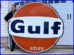Vintage Large Porcelain Gulf Oil Gas Gasoline Sign 79 by 73 inch 1 sided 1966 Vintage Large Porcelain Gulf Oil Gas Gasoline Sign 79 by 73 inch 1 sided 1966