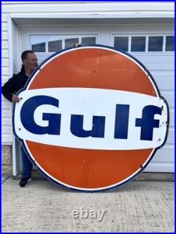 Vintage Large Porcelain Gulf Oil Gas Gasoline Sign 79 by 73 inch 1 sided 1966 Vintage Large Porcelain Gulf Oil Gas Gasoline Sign 79 by 73 inch 1 sided 1966