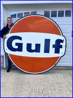 Vintage Large Porcelain Gulf Oil Gas Gasoline Sign 79 by 73 inch 1 sided 1966 Vintage Large Porcelain Gulf Oil Gas Gasoline Sign 79 by 73 inch 1 sided 1966