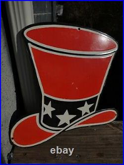 Vintage Large Red Hat Gasoline Porcelain Sign Rare