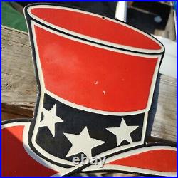 Vintage Large Red Hat Gasoline Porcelain Sign Rare