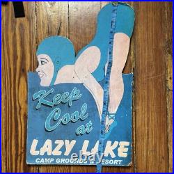 Vintage Lazy Lake Keep Cool Camp Grounds & Resort Original Advertising Sign
