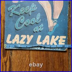 Vintage Lazy Lake Keep Cool Camp Grounds & Resort Original Advertising Sign