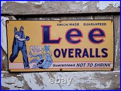 Vintage Lee Overalls Sign Old Jeans Metal Tacker Gas Oil Clothing Advertising
